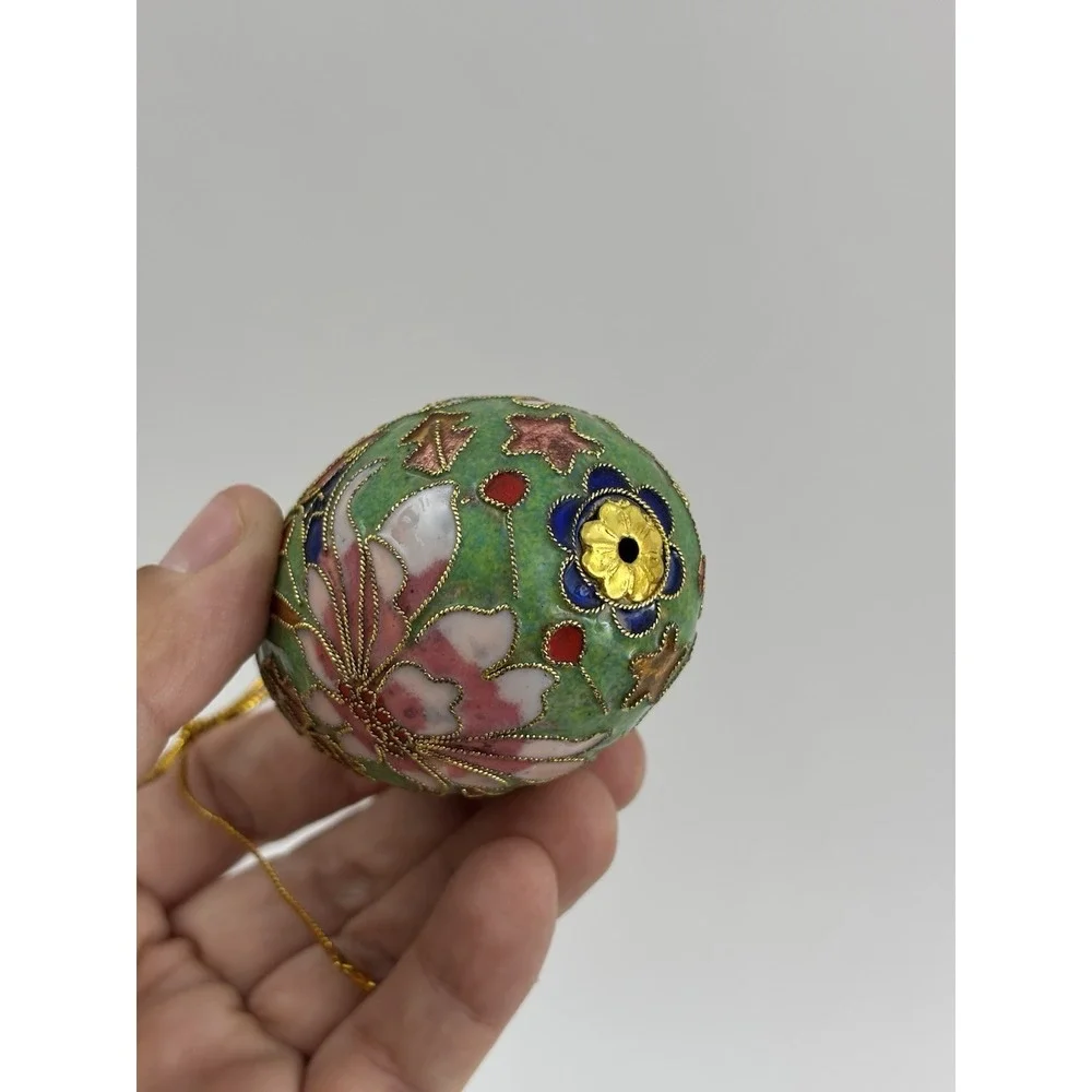 VTG Cloisonné Floral Gilded Metal Ornament Christmas Decoration 2.5